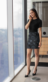 Women's Starry Night Pencil Skirt - Black